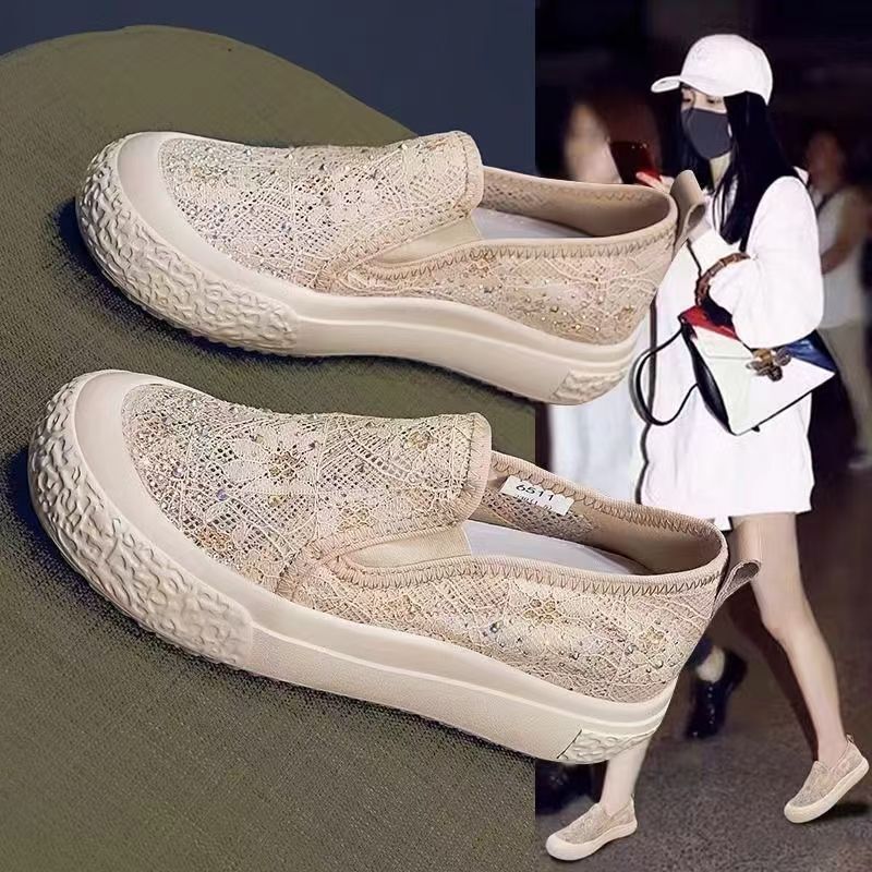 2024 Summer Mesh Breathable Fisherman Shoes Women's Shoes Small Fragrance Thick-Soled Casual Shoes Lazy Slip-On Women's Mesh Shoes