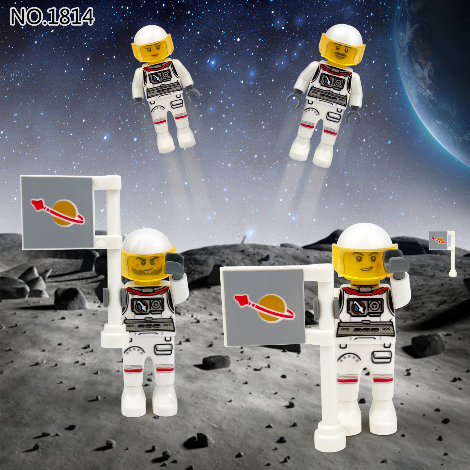 Astronaut Doll 1814 Astronaut Children's Assembled Building Blocks Toy Accessories Flag Cross-Border Wholesale Small Particles Hot Sale