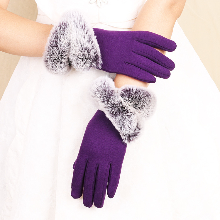 Damen Handschuhe Mit Hasenfellbesatz Und Touchscreen-funktion_voghion.com