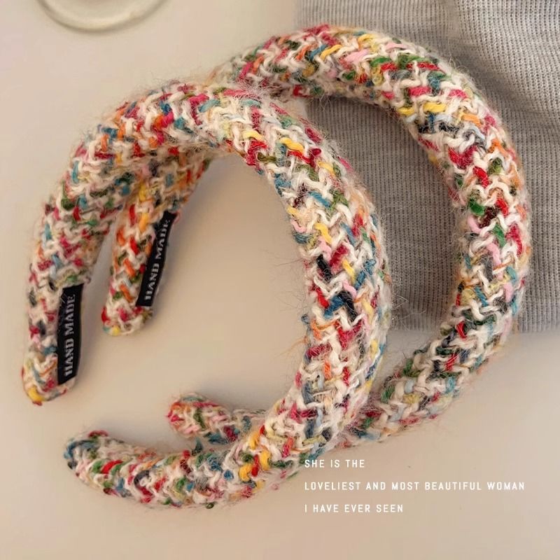 Sensibilidad de alto nivel para la niña arco iris tarjeta de cabello dulce color tejido banda ancha banda de cabello craneal alta banda de cabello prensada joyas de cabello