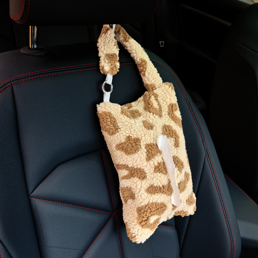 Caja de toallas transfronterizas de alto nivel de sensación de leopardo en el respaldo del automóvil toallas colgando bolsas de extracción de artículos de decoración interior del automóvil