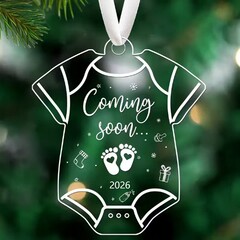跨境新款圣诞节透明圆形婴儿衣服2026亚克力挂件圣诞树吊坠装饰品
