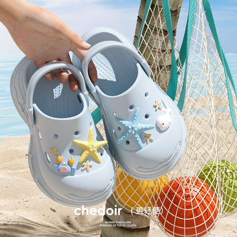 Summer New Style Marine Thick-Soled Clogs for Women to Wear Outside, Increased Non-Slip Straps, Eva Toe-Cap Beach Sandals and Slippers