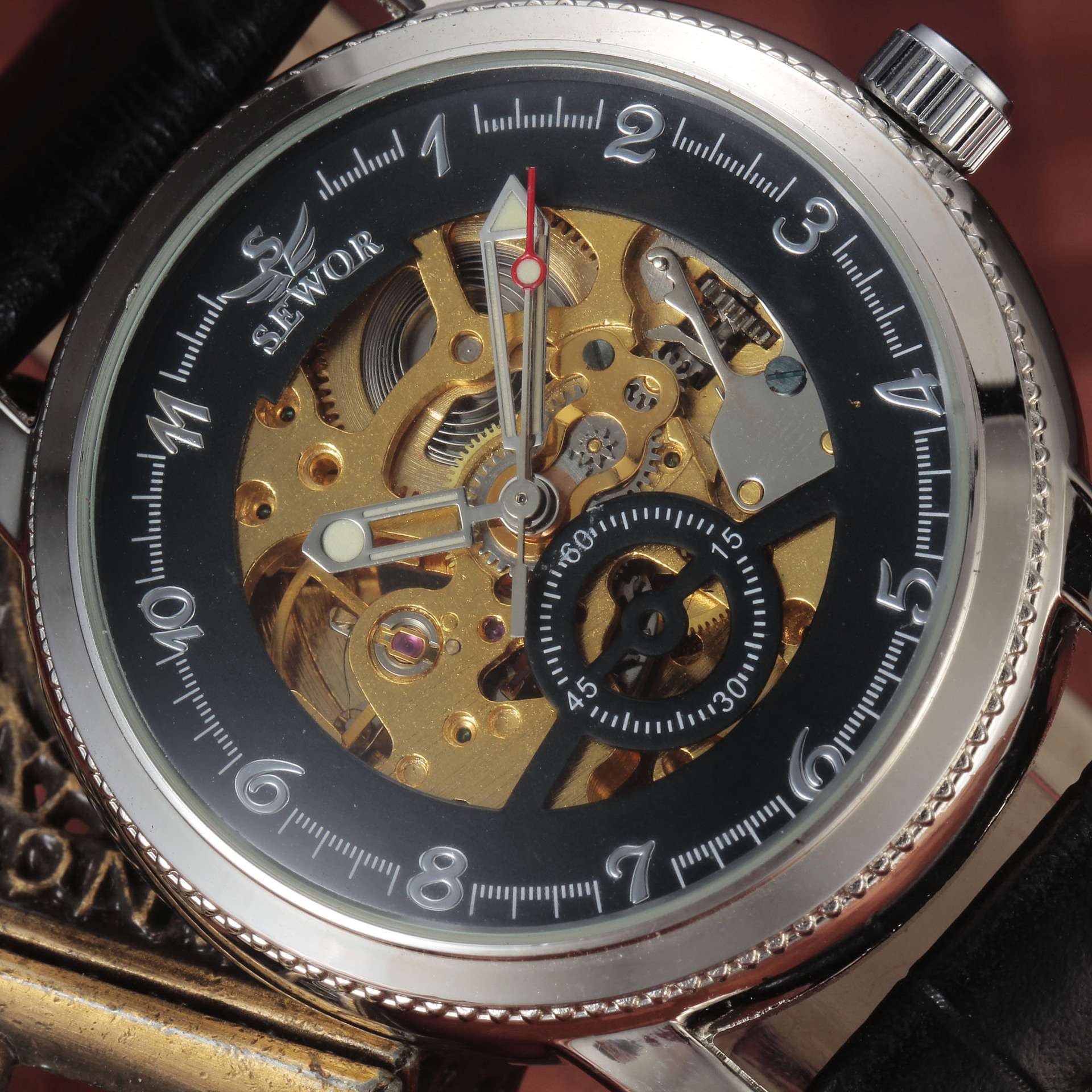 SEWOR reloj mecánico de vidrio hueco transparente reloj de hombre comercio exterior comercio electrónico venta caliente reloj mecánico automático