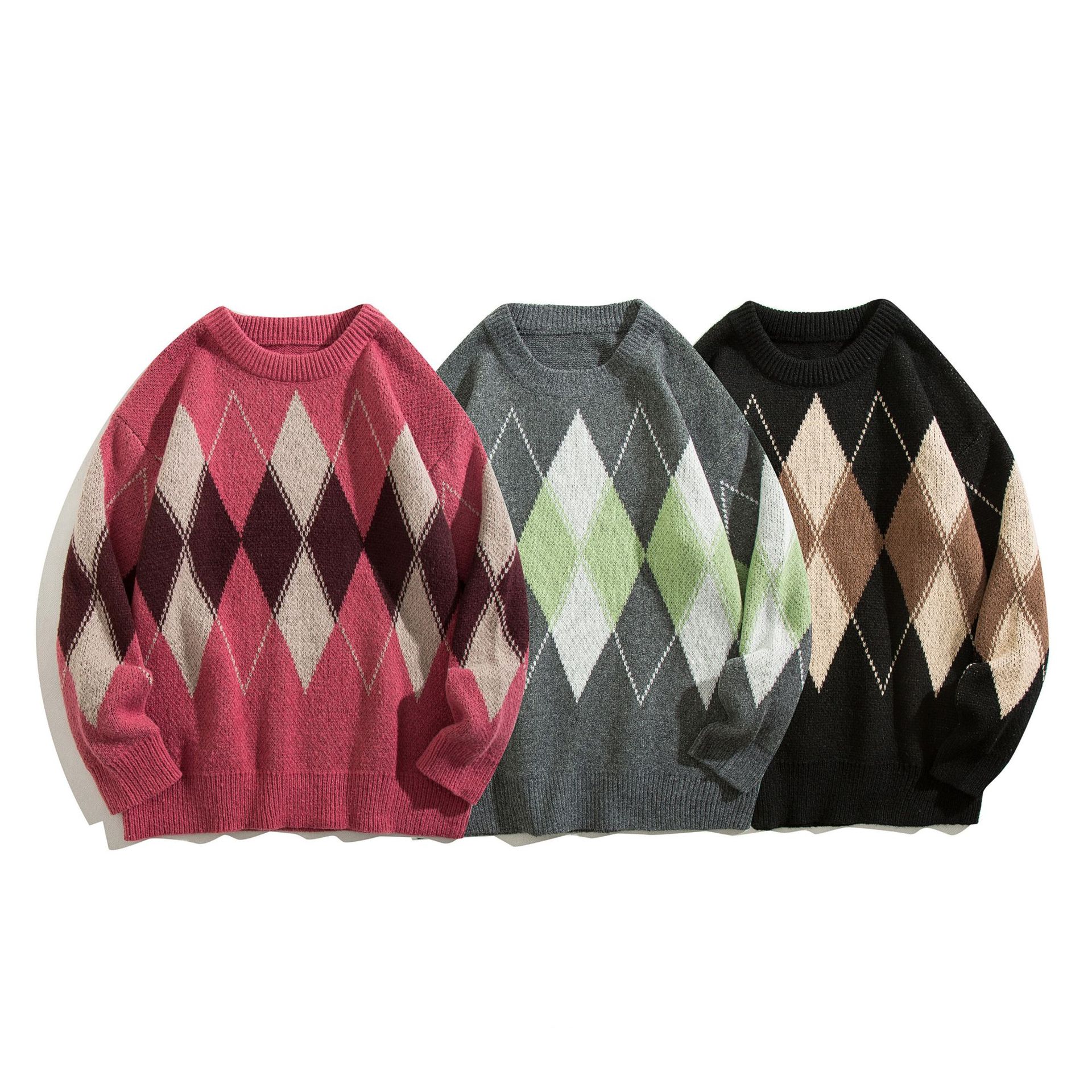 América contraste suéter de diamante hombre retro versátil camiseta de punto juvenil base exterior suéter casual moda