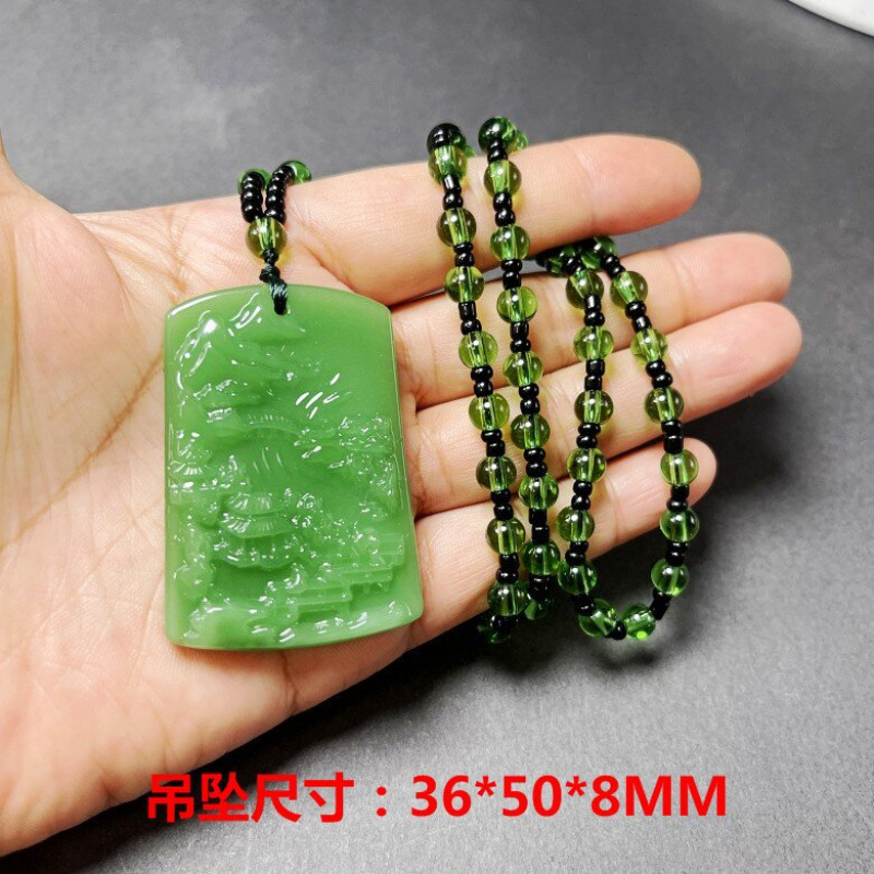 짙은 녹색 볼 목걸이 + 풍경 브랜드