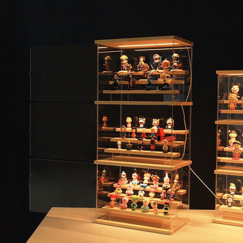 亚克力透明展示盒带灯泡泡玛特led灯透明防尘展示盒公仔柜厂家