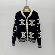 25秋冬新款提花凯旋门针织开衫时尚百搭撞色