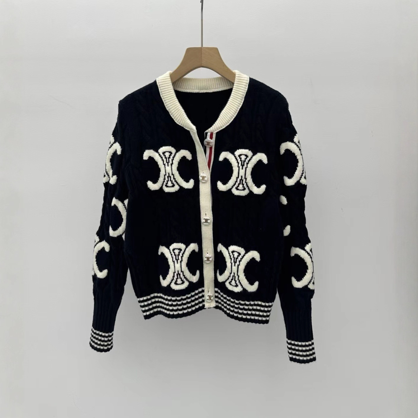 25秋冬新款提花凯旋门针织开衫时尚百搭撞色