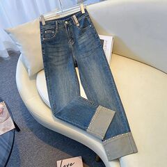 妙臻夏季高腰牛仔直筒裤女百搭显瘦宽松夏秋款2266小个子高弹显瘦