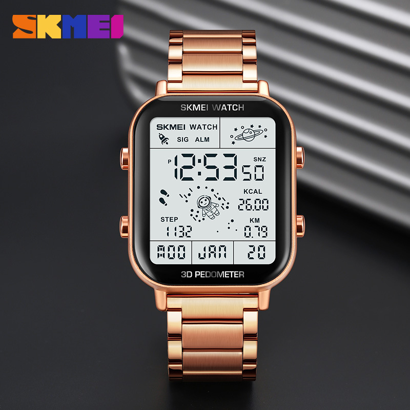 Skmei multifunción paso contando Cinturón de acero Reloj electrónico para hombres Reloj deportivo de cálculo de calorías Reloj 1888