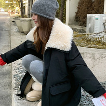 E5105冬季新款赵露思同款女冲锋衣派克服羊羔毛棉服中长款外套潮