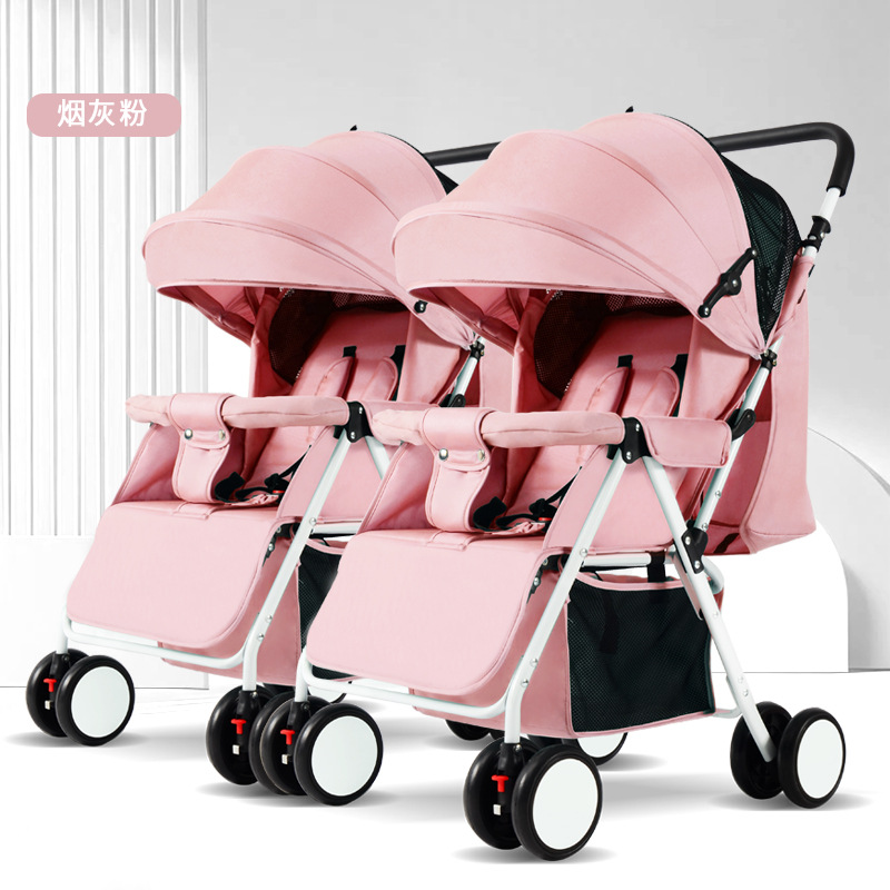 Cochecito doble con nuevo diseño, absorción de impactos bidireccional, se puede sentar y reclinarse, cochecito de bebé con vista alta, cochecito plegable