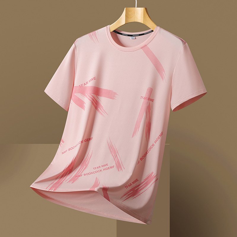 Ice Silk Short-Sleeved Men's Summer Thin Loose Versatile Quick-Drying T-Shirt Fashionable Casual Sports Breathable Round Neck Top for Men