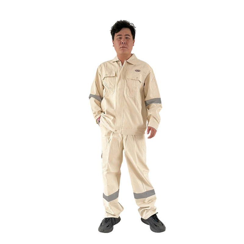 工厂批发棉加厚长袖劳保工作服套装米白色四季男士车间上班防护服|undefined