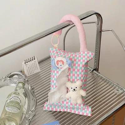 Creative Car Tissue Box Fabric High-end Car Hanging Car Paper Box Car Tissue Box Hanging Bag Popular (Car tissue box/set) - style-1