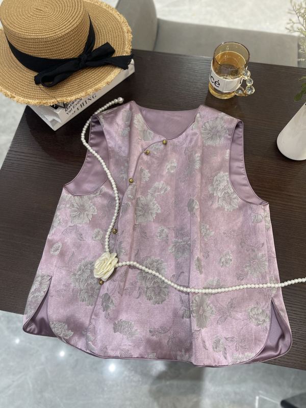 篙端时尚真丝油丝牡丹花色国风马甲25新品减龄百搭坎肩上衣不退换|undefined