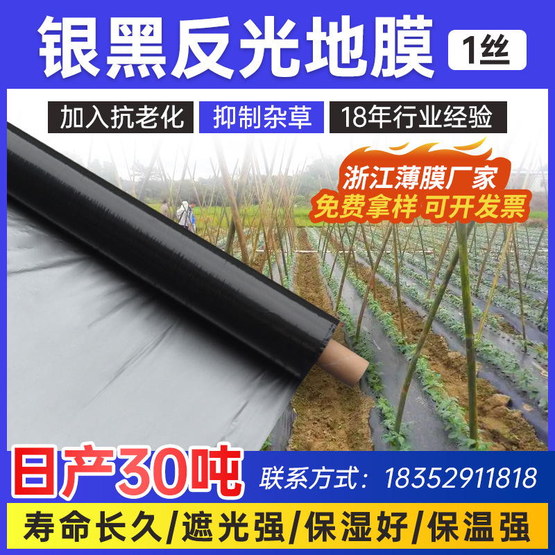 Plástico agrícola negro, película de cobertura del suelo PE plateada-negra, prevención de malezas, adecuado para el cultivo de hortalizas, se puede perforar, fabricante de película agrícola de plástico con aislamiento térmico.