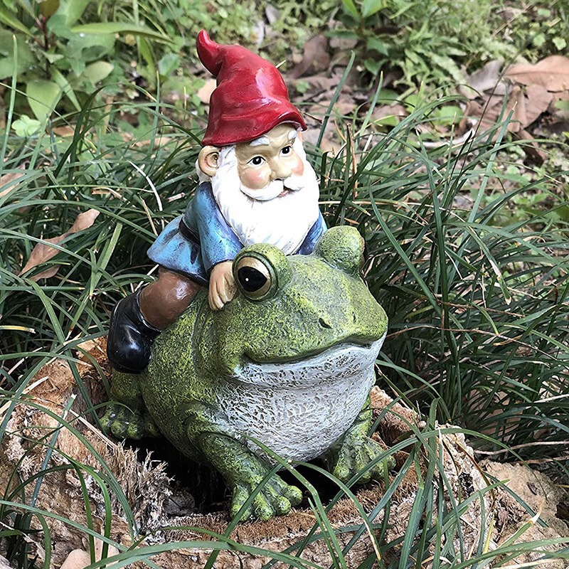 Cross-Border New Dwarf Riding Frog Resin Ornaments Garden Cute Ornaments Indoor Home Cartoon Design European and American
