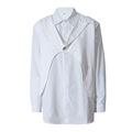 24秋夏季新款韩版不规则假两件长袖衬衫翻领单排扣设计款休闲衬衣