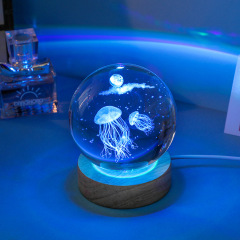 発光3d内彫刻水晶球デスクトップ小夜灯ガラス球部屋装飾置物誕生日プレゼント