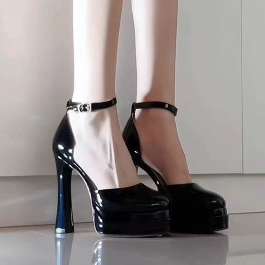 Внешняя торговля плюс размер пуговицы на высоком каблуке сандалии женские каблуки на каблуках