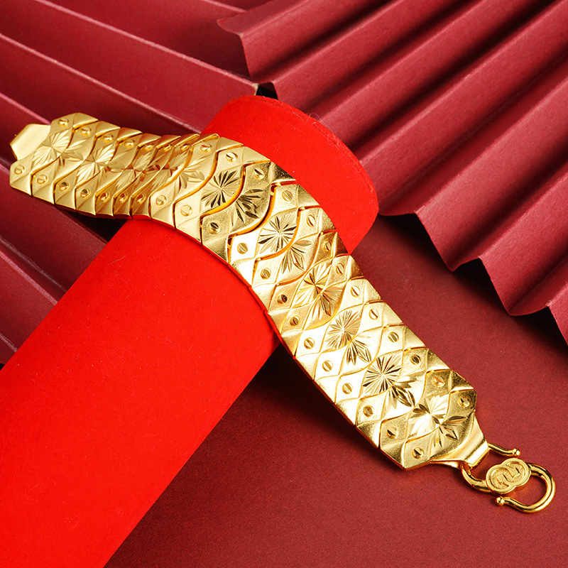 Brazalete de oro de arena hombre jefe cadena temperamento retro versátil alta sensación de joyería chapada en oro bronce joyería no se desvanecerá al por mayor