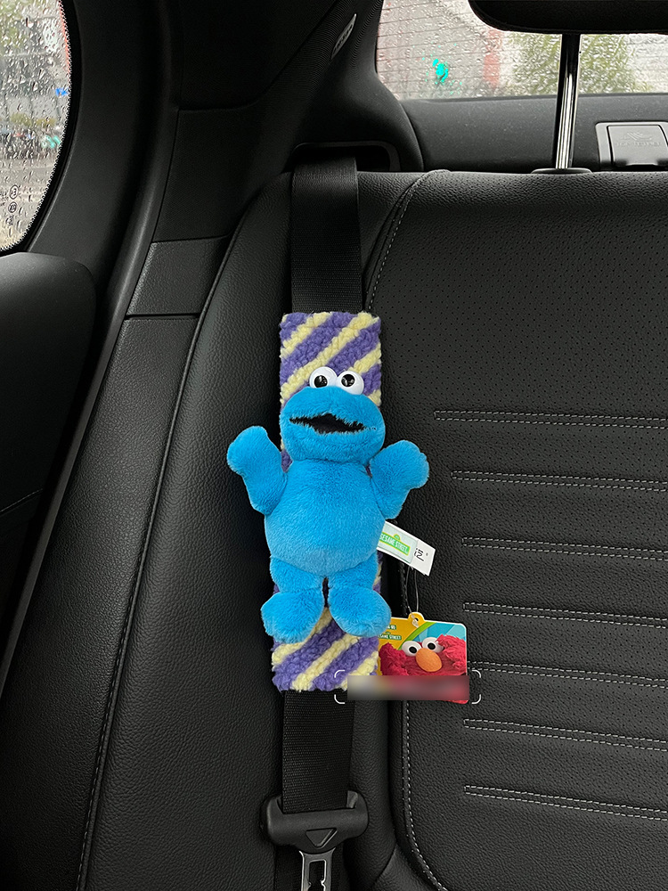 New Sesame Street Elmo Car Shoulder Cover Elmo Cookie Monster Plush Doll Car Seat Belt Protective Cover
