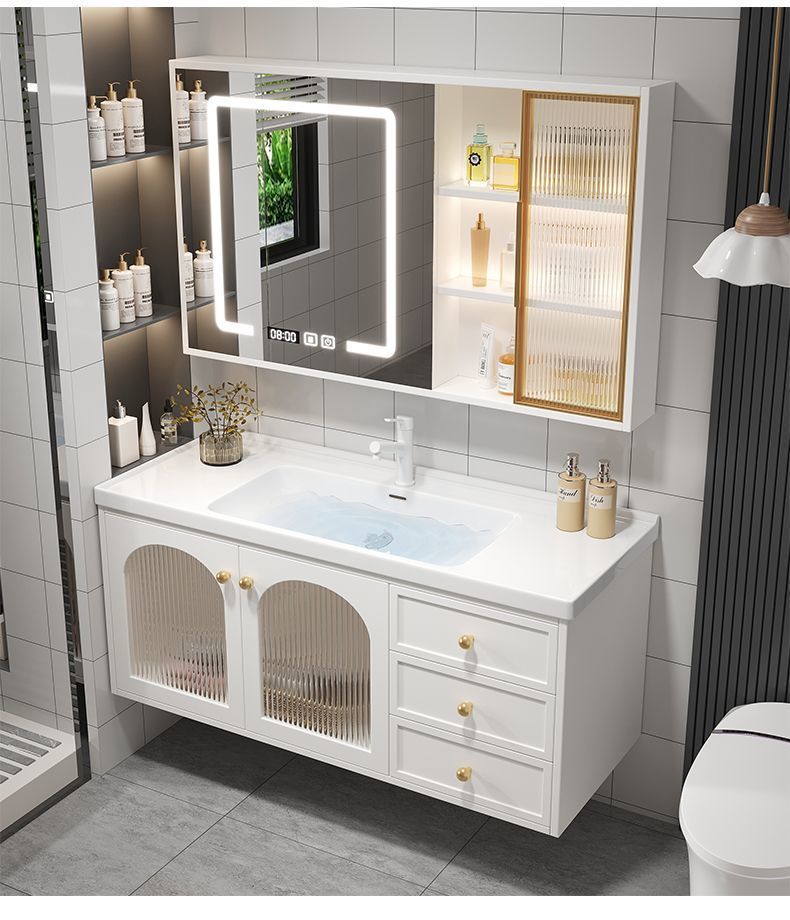 Pastoral simple solid wood washbasin, bathroom cabinet combination, ceramic bathroom integrated, intelligent washbasin and washbasin, oak undefined