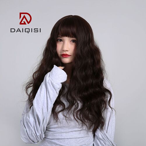 Whole Head Wig Set with Long Curly Han Version Wooly Curls, Airy Bangs, and Corn Waves - Wholesale Human Hair Wig