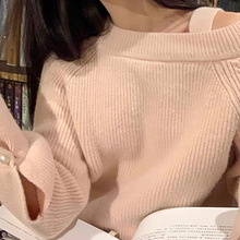 温柔风奶fufu的毛衣女秋冬外穿宽松露肩上衣设计感小众软糯羊绒衫