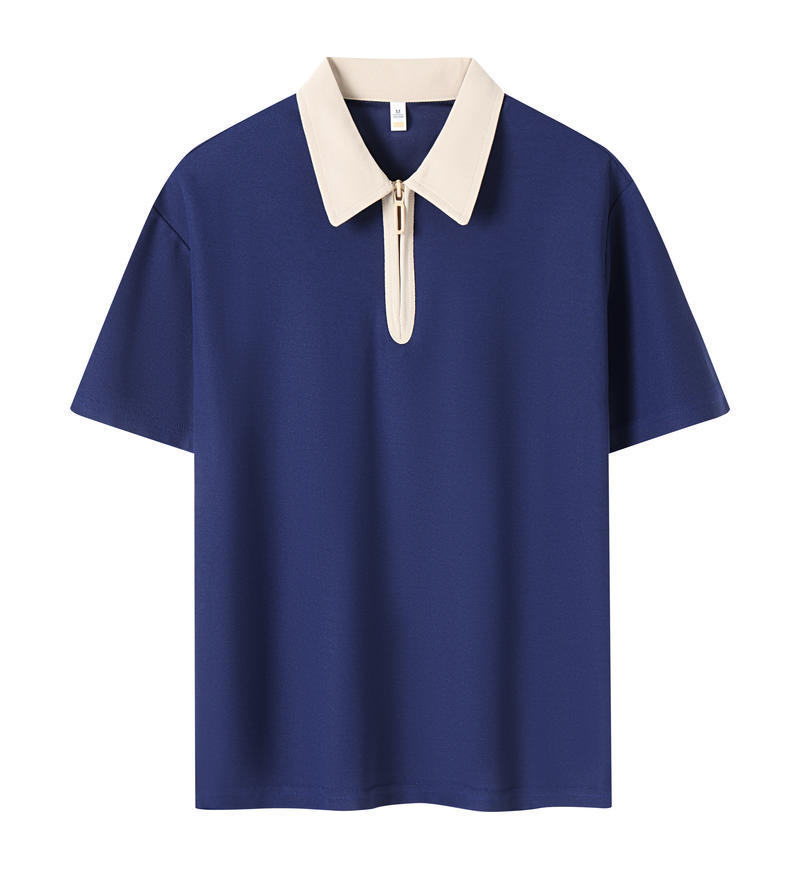 Ropa de trabajo estilo universitario con media cremallera y logotipo impreso, polo para camarero de tienda de té con leche, uniforme de trabajo personalizado de manga corta para catering.