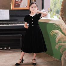 黑色女童晚礼服公主裙轻奢小众高端儿童朗诵主持人钢琴演奏演出服