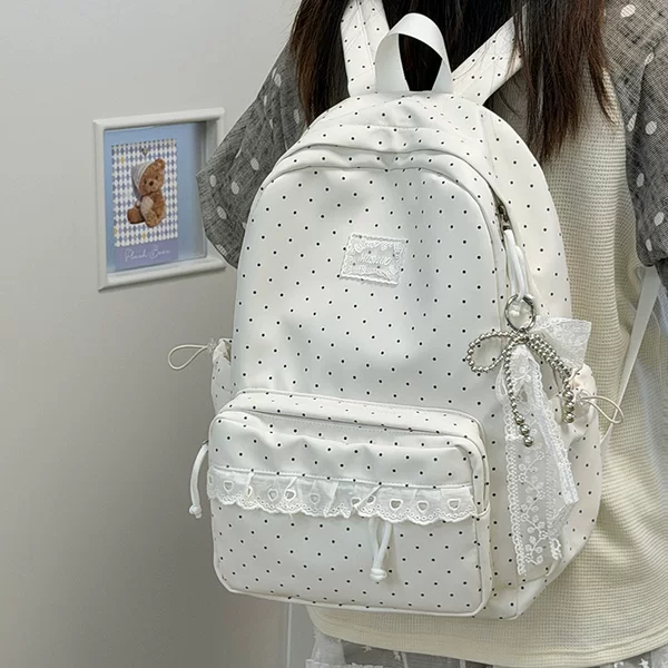 Korean-Style Ins College Style Polka Dot Backpack, Large Capacity School Bag for Middle and High School Students, Casual Lightweight Laptop Backpack