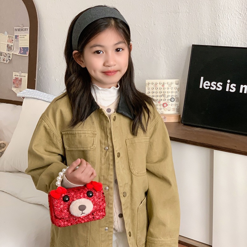 Caricatura adorable animal pequeño, bolso de hombro para niños y niñas, bolso de perla de arco dulce, nuevo mini bolso para niños