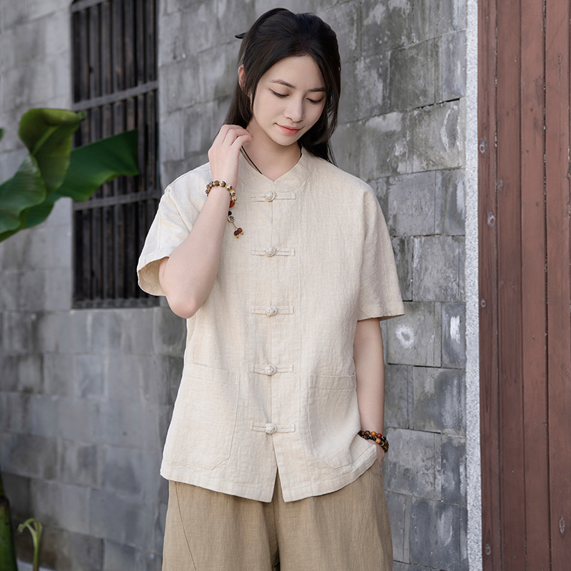 Spring and Summer New Style 2026 Chinese Style Short-Sleeved Cardigan, New Chinese-Style Shirt, Practice Uniform, Tai Chi Uniform, Retro Artistic Women's Top