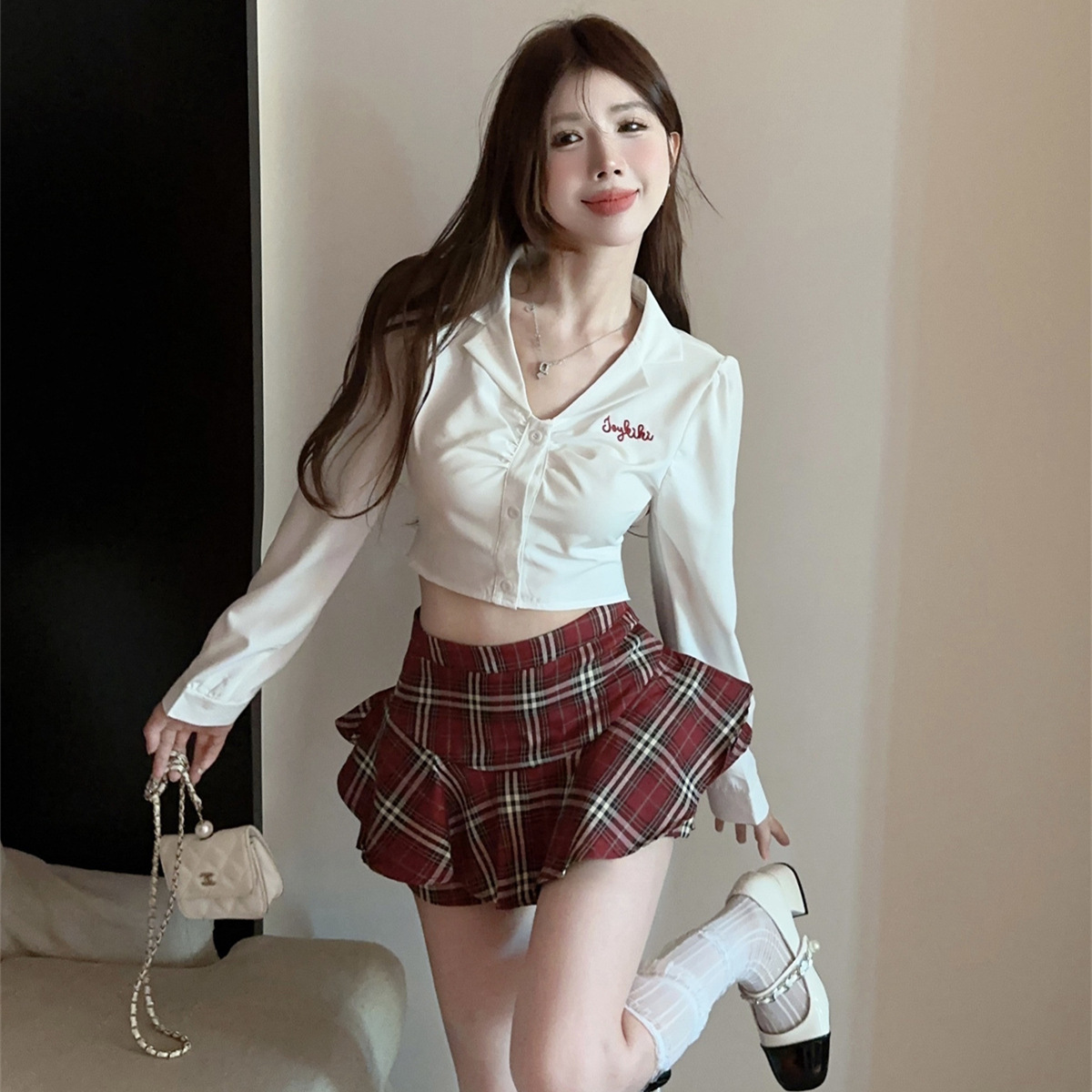순수한 욕망 JK 유니폼 세트 여성 일본 대학 스타일 가을 긴 소매 뜨거운 소녀 허리 슬림 주름 치마 투피스 세트