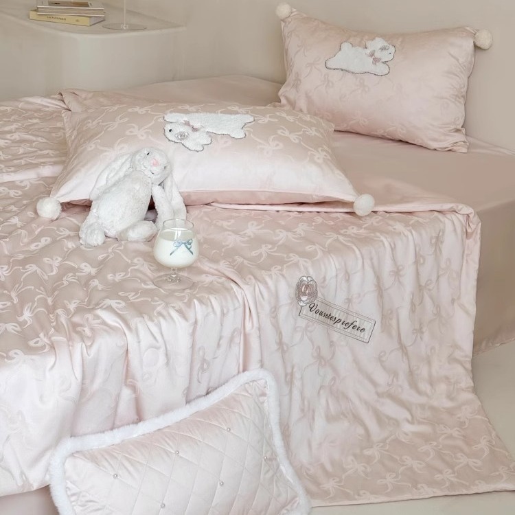 Girly Heart Summer Quilt Tencel Summer Cooling Quilt Four-Piece Set Ice Silk Jacquard Air Conditioning Quilt Summer Cooling Quilt Washable Thin Quilt