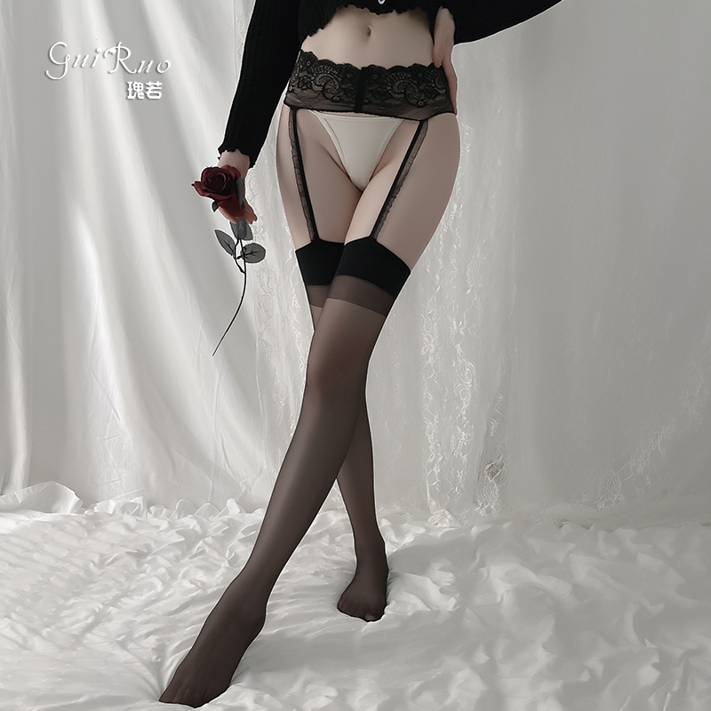 Sexy Lingerie with Suspenders, Sheer Black Stockings, Sheer Pantyhose for Women 8078