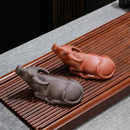 紫砂茶宠牛转乾坤茶玩招财摆件精品手工雕塑茶盘茶道具可养