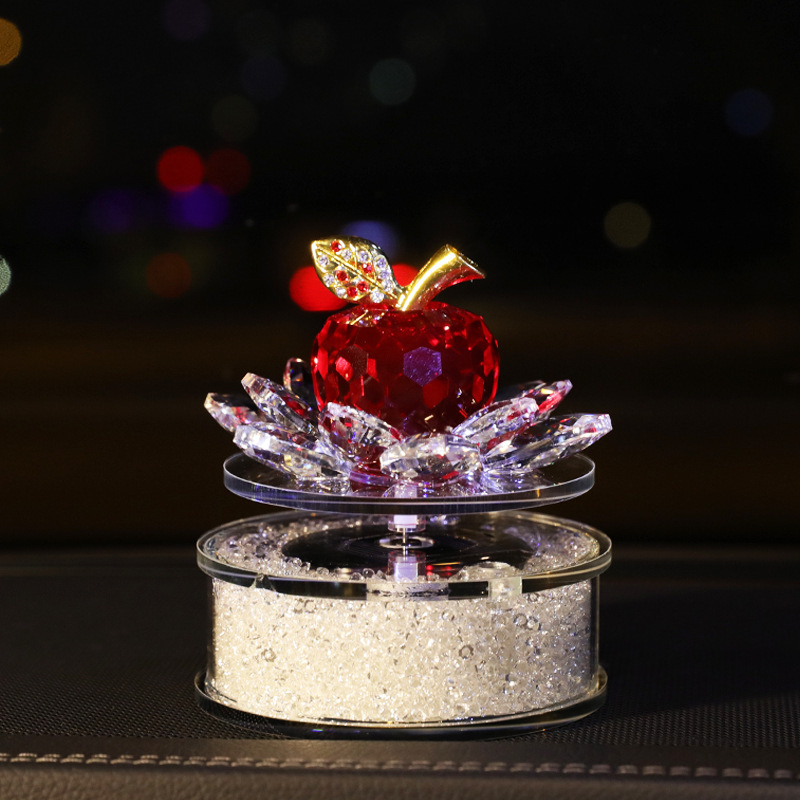 Solar rotating crystal apple car lotus perfume seat ornaments car interior women's elegant center console