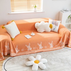 Cute Cartoon Bear Quilt Cover for Sofa, Fresh and Light, Universal Four Seasons Use, Cotton and Linen Sofa Cover with Anti-Slip