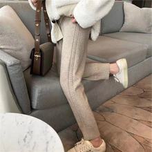 韩系针织奶奶裤女秋冬加厚直筒萝卜裤高腰显瘦束脚麻花哈伦长裤子