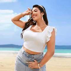 歐美大碼女裝2024新款亞馬遜性感露背綁帶針織無袖短款背心上衣