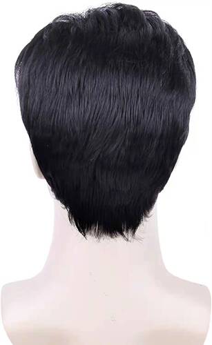 Foreign trade European and American men's wigs black chemical fiber wig wigs partial men's elastic inner net short hair wigs