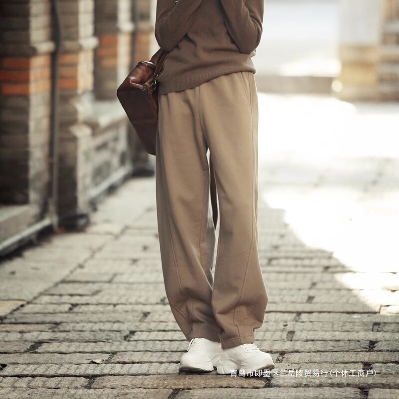 2024 Autumn and Winter New Knitted Brushed Cotton Fleece-Lined Stereo Cut Sickle Pants Long Pants Sweatpants Boot Pants Cotton Pants