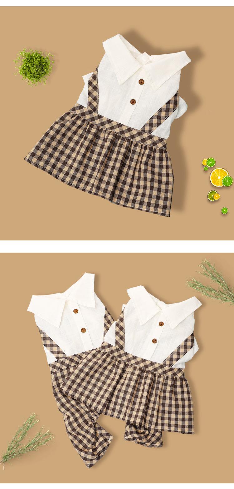 Dog Cat Clothes Coffee Lattice Student Suspenders Skirt