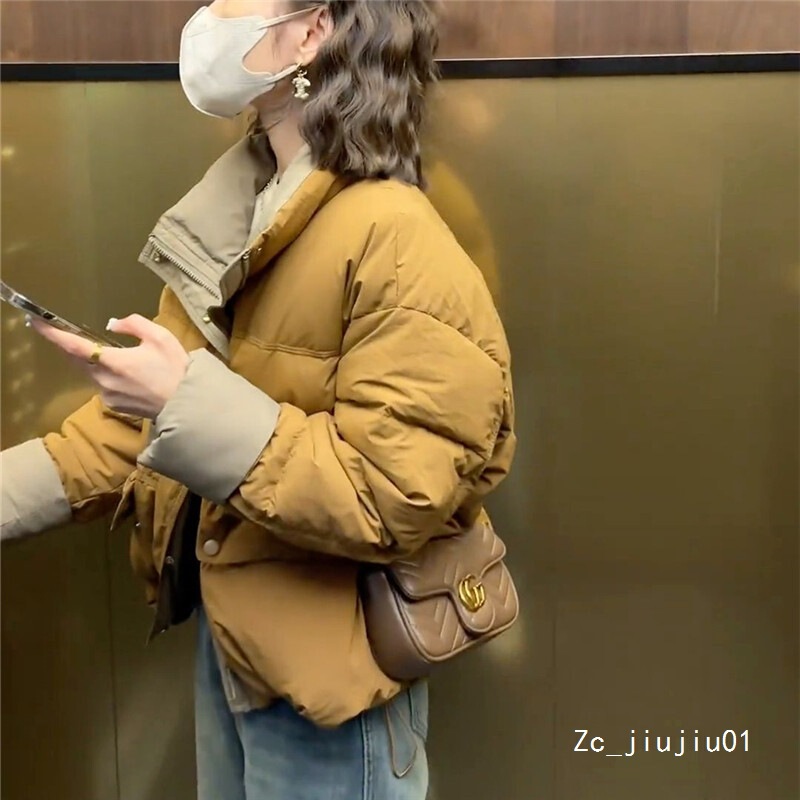 Contrast Color Stand Collar down Jacket Women's Short 2024 Winter New Style Small Casual White Duck down Jacket