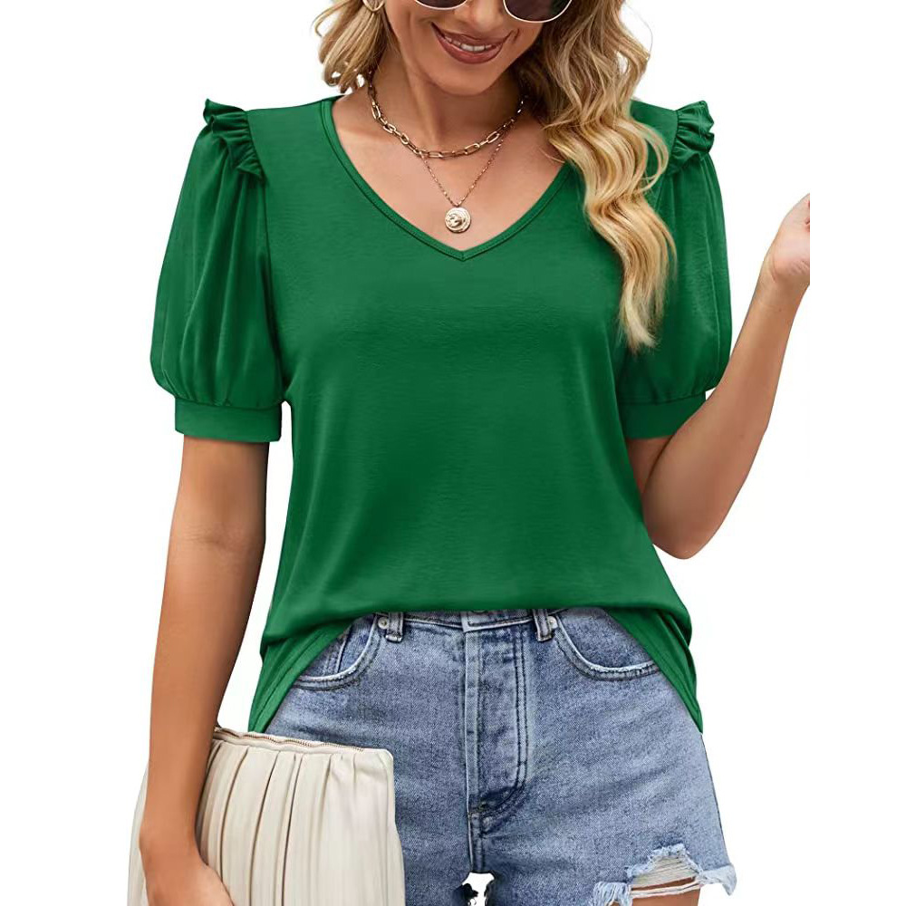 Mujeres Camiseta De Manga Corta Manga Corta Camisetas Plisado Moda Color Sólido display picture 6