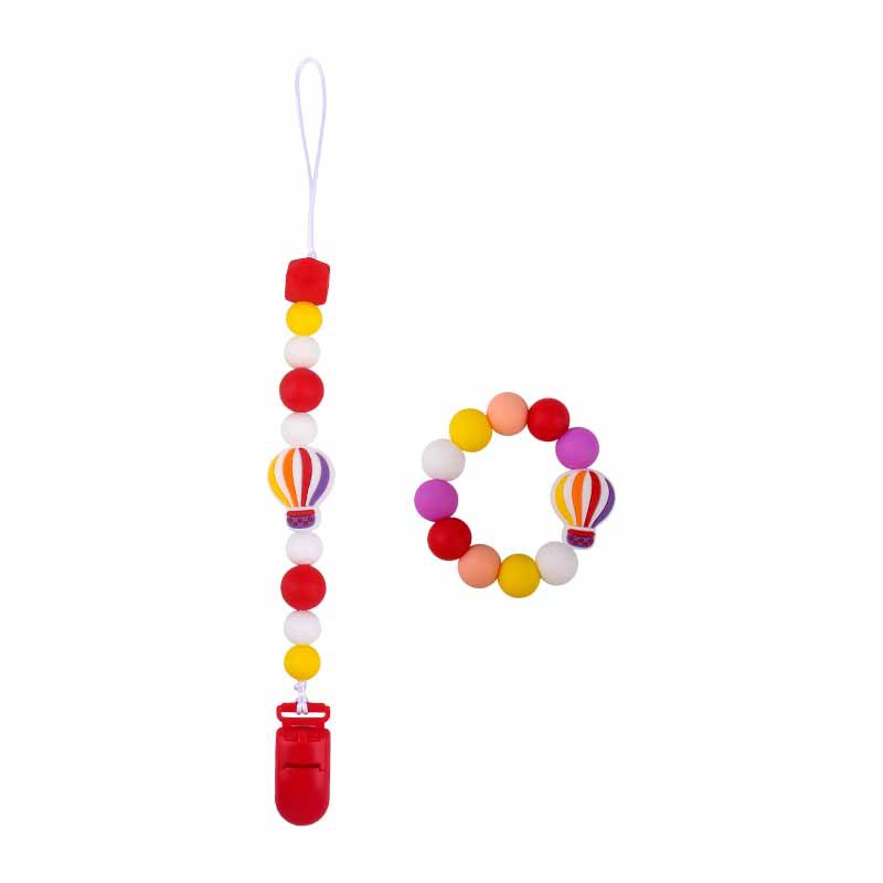 Nuevo bebé dibujos animados globo de aire caliente pulsera de silicona teether palo pezón cadena anti-gota cadena juguete teether